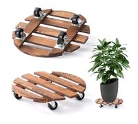 2 Pack 12" Plant Caddy with Wheels, Rolling Plant Stand 220 LB Heavy Duty Wooden Round Plant Dolly with Metal 360° Lockable Caster Wheels for Outdoor Indoor Large Plant Pots, Flower Pot, Patio