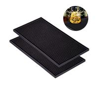2 Pack 12'' x 6'' Bar Mat, Rubber Bar Service Mat, Draining Mat Crockery, Coffee Tamper Mat, Spill Mat Quick Drying for Bar Kitchen Café Restaurants Counter (Black)