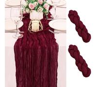 2 Pack 120 Inch Burgundy Cheesecloth Table Runner Boho Rustic Gauze Sheer Romantic 10 FT Long Cheese Cloth Table Runner for Bridal Baby Shower Wedding Party Birthday Holiday Home Easter Decor