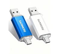 2 Pack 128GB USB C Flash Drive, 3.0 Jump Drive USB-A & Type-C OTG Memory Stick, Dual Thumb Drive for PC/Laptop/Type C Cell Phone and Tablet (Silver/Blue, 128GB*2)