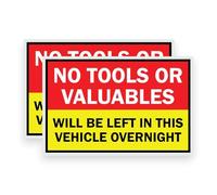 2 PACK -12cm NO TOOLS LEFT IN THIS VEHICLE OVERNIGHT Self Adhesive Stickers - Water Proof, Warning, Notice, Car, Work Van Decal SG076