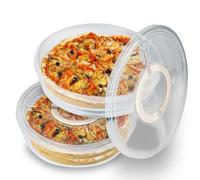 2 Pack 12inch Food Storage Container with Lid and Handle, Reusable 2 Compartments Pizza Slice Storage Container, Round Clear Pie Carrier Leftover Pizza Keeper for Cake Cheesecake Tortilla Pastry