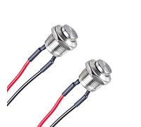 (2-Pack) 12mm Silver Metal Waterproof Momentary Push Button Switch - IP66 Rated, 1/2" Mount Hole, 1NO Contact (0-220V) High Head