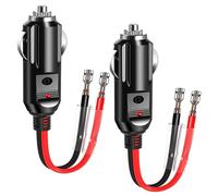 2 Pack 12V 24V Car Cigarette Lighter Male Plug with Lead and Wiring 16 AWG | 12V Cigarette Lighter Replacement Plug with 10A Fuse for Vehicle Motorcycle Tractor Car Blender Solar Charger