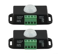 2-Pack 12V-24V Infrared Motion Sensor Switch Controller for LED Light Strips, 6A Load, 5-8M Detection, 120° Angle, Adjustable Delay, Black