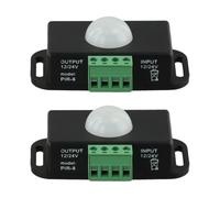 2-Pack 12V-24V Infrared Motion Sensor Switch for LED Strip Lights, 6A Load, 5-8m Detection, 120° Angle, Adjustable Delay 1-10 Min, Black ABS Plastic