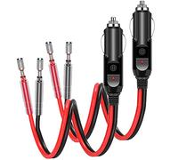 2 Pack 12V Fused Cigarette Lighter Male Plug with Leads & LED Light, 16AWG Car Replacement Heavy Duty Male 15A Fused Cigarette Lighter Socket Cord