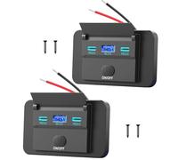 2 Pack 12V Surface Mount USB Socket, Lightweight Dual USB C Port 30W & QC 18W Car Charger Panel Replacement for 12V Cigarette Lighter with Push Button for Camper Bus