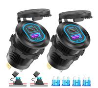 2 Pack 12V USB C Outlet PD 100W Car USB Port for Laptop and QC3.0 18W Car Charger Socket Aluminum Alloy, Fast Charging Cigarette Lighter Replacement DIY Accessary for RV MarineTruck Boat Golf