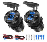 2 Pack 12V USB Outlet 4 Port Car Charger Socket, 78W Dual PD USB C and Dual Quick Charge 3.0 Port Aluminum Charger with Voltmeter DIY Kit Waterproof for Car Boat Marine Motorcycle RV ATV Truck, etc