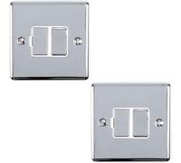 2 PACK 13A DP Switched Fuse Spur CHROME & White Mains Isolation Wall Plate