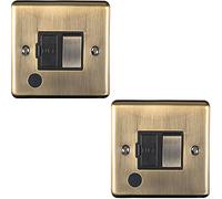 2 PACK | 13A DP Switched Fuse Spur & Flex Outlet -ANTIQUE BRASS & Black Trim- 240V Mains Isolation - Decorative Kitchen/Interior Wall Face Plate - Oven/Cooker/Hob Appliance On/Off Switch