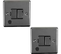 2 PACK | 13A DP Switched Fuse Spur & Flex Outlet -BLACK NICKEL & Black Trim- 240V Mains Isolation - Decorative Kitchen/Interior Wall Face Plate - Oven/Cooker/Hob Appliance On/Off Switch