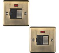 2 Pack 13A Dp Switched Fuse Spur & Neon Light Antique Brass & Black Isolation
