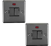 2 PACK | 13A DP Switched Fuse Spur & Neon Light -BLACK NICKEL & Black Trim- 240V Mains Isolation - Decorative Kitchen/Interior Wall Face Plate - Oven/Cooker/Hob Appliance On/Off Switch