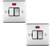 2 Pack 13A Dp Switched Fuse Spur & Neon Light Satin Steel & Black Isolation