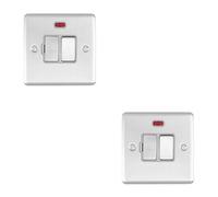 2 Pack 13A Dp Switched Fuse Spur & Neon Light Satin Steel & Grey Isolation
