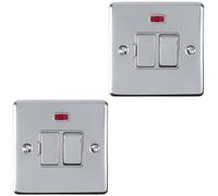 2 PACK 13A DP Switched Fuse Spur & Neon POLISHED CHROME & GREY Mains Isolation