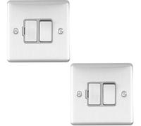2 Pack 13A Dp Switched Fuse Spur Satin Steel & Grey Mains Isolation Wall Plate