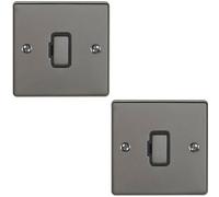 2 PACK 13A DP Unswitched Fuse Spur BLACK NICKEL Black Mains Isolation Wall Plate