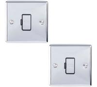 2 PACK 13A DP Unswitched Fuse Spur CHROME Black Mains Isolation Wall Plate
