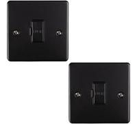 2 PACK 13A DP Unswitched Fuse Spur MATT BLACK Black Mains Isolation Wall Plate