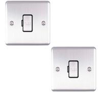 2 PACK 13A DP Unswitched Fuse Spur SATIN STEEL Black Mains Isolation Wall Plate