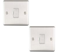 2 PACK 13A DP Unswitched Fuse Spur SATIN STEEL White Mains Isolation Wall Plate