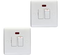 2 PACK 13A Switched Fuse Spur & Neon WHITE Mains Isolation Appliance Wall Plate