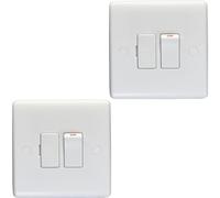 2 PACK 13A Switched Fuse Spur - WHITE Mains Isolation Appliance Wall Plate - Mains Lighting Safety Wall Face Plate