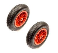 2 Pack 14 Inch 3.50-8 Wheelbarrow Wheel 20mm Bore Red Plastic Black Scallop Tread 4 Ply No Bush Or Bearing 73mm Hub 135kg Load