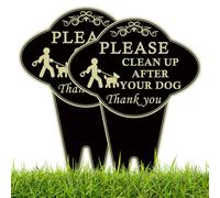 2 Pack 14 X 10 Inches Double Sided Please Clean Up After Your Dog Sign with Integrated Stake, 1.75mm Rust Free Heavy Aluminum Pick Up After Your Pet Signs for Outside, UV Protected, Waterproof and