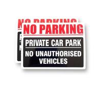 2 PACK - 140mm X 100mm No Parking Private Car Park Self Adhesive Stickers - No Unauthorised Vehicles, Sign, Caution, Driveway Warning, Private Property SG167