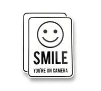2 PACK - 140mm X 190mm SMILE YOUR ON CAMERA Self Adhesive Stickers - White/Black, Sign, Warning, CCTV, Private Property, Surveillance