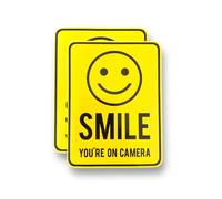 2 PACK - 140mm X 190mm SMILE YOUR ON CAMERA Self Adhesive Stickers - Yellow/Black, Sign, Warning, CCTV, Private Property, Surveillance