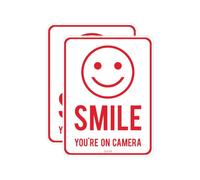 2 PACK - 14cm X 19cm SMILE YOUR ON CAMERA Self Adhesive Stickers - White/Red, Sign, Warning, CCTV, Private Property, Surveillance - SG204