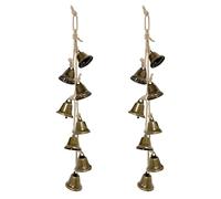 2 Pack 15.75 Inches Witch Bells for Door Knob, Brass-Colored Iron Bell Strings with 8 Bells, Witchcraft Supplies Door Bell, Vintage Witch Decor Wind Chimes for Home Protection