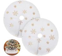 2 Pack 15 Inches Christmas Tree Skirt, Mini White Felt Skirt With Snowflake Mat, Xmas Tiny Decor for Party (Gold)