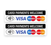 2 Pack - 15cm X 4.5cm Card PAYMENTS Welcome CONTACTLESS Self Adhesive Stickers - Business, Shop, Credit Debit Card, Visa, Maestro SG051