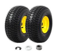 (2 Pack) 15x6.00-6 Lawn Mower Tires and Wheel Assembly, Front Tires Replacement, Compatible with John Deere & More Riding Mowers, 4 Ply Pneumatic, 3" Offset Hub, 3/4" Bearings, Tubeless