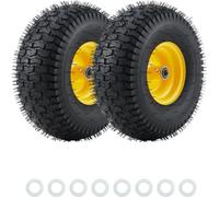 2 Pack 15x6.00-6 Solid Wheels(Black Yellow) | Fits 3-4.4 Center Hub; Includes 1/2, 5/8, 3/4 Bearings Kit