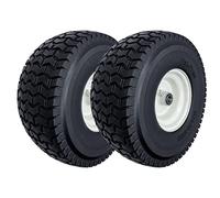2-Pack 15x6.50-6 Flat-Free Tire with Rim,3"Centered Hub with 3/4" Ball Bearing,w/Grease Fitting,500lbs Capacity,15x6.50x6 No-Flat Solid Rubber Turf Wheel,for Riding Lawn mower,Garden Cart