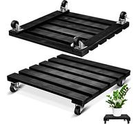 2 Pack 16 Inch Wooden Plant Stand with Lockable Wheels 220 Lbs Heavy Duty Rolling Plant Stand Square Plant Roller with Casters Strong Plant Roller Dolly Base for Outdoor Indoor Large Flower (Black)