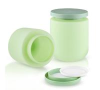 2 Pack 16 OZ Plastic Jars Round Cosmetic Container with Lids,Wide Mouth Soft Slime Jars for Lotion,Hand Cream,Ointment,Makeup,Body Butter,Rhinestone,Candle Making,Leak Proof Make Up Storage Jar-Green