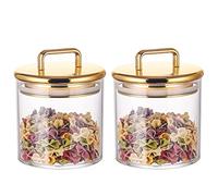 2 Pack 16 oz Small Acrylic Storage Apothecary Jar with Gold Airtight Lid,Bathroom Vanity Organizer Containers,Perfect Decorative Canisters for Shells, Bath Salt, Cotton Swabs, Cotton Ball, Flossers