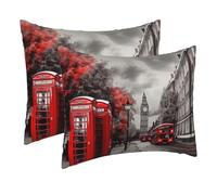 2 Pack 16 x 20 Inch Pillow Cases with Zipper, Soft Breathable Pillowcase for Hair and Skin, Red London Street Pillow Covers for Sleeping Gift Bed Pillow Case Travel Pillowcases