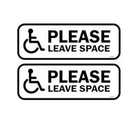 2 PACK - 16cm PLEASE LEAVE SPACE Self Adhesive Stickers - Mobility Car, Van, Wheelchair, disability Sign, Caution, Warning, Private Property, Disabiled Black/White SG030