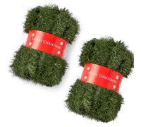 2 Pack 16M/ 52FT Green Christmas Garland Decoration, Xmas Artificial Vine Soft Green Tinsel Pine Holiday Decor for Stair Fireplace Door Christmas Tree Ornaments Indoor Outdoor
