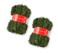 2 Pack 16M Green Christmas Garland Decoration, Xmas Artificial Vine Soft Green Tinsel Pine Holiday Decor for Stair Fireplace Door Christmas Tree Ornaments Indoor Outdoor