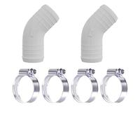 2 Pack 16mm 45 Degree Hose Elbow Joiner + 4 Worm Drive Clips White | 3D printed ABS, made in the UK | Zinc plated steel clamps included | Ribbed barbs for a secure grip | 40mm insert each leg